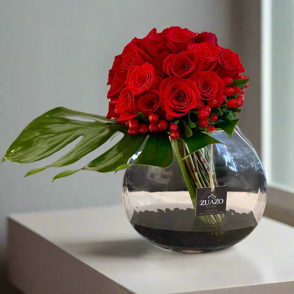 Moon Vase Red Roses
