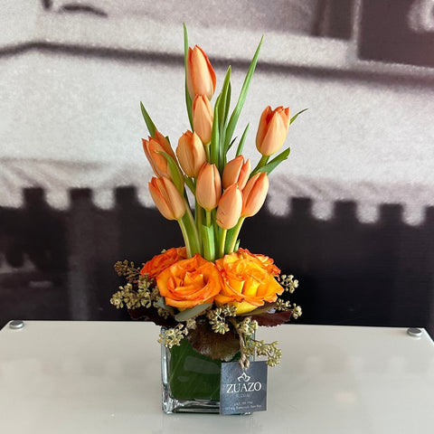 Tulips in Square Vase